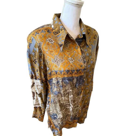 Vintage 90s Express Silk Oversized Button Down Shirt Classical Print M - Picture 2 of 7